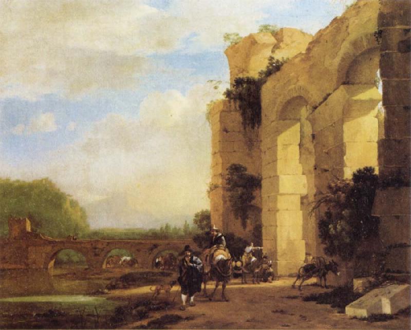 Jan Asselijn Italian Landscape with the Ruins of a Roman Bridge and Aqueduct Germany oil painting art